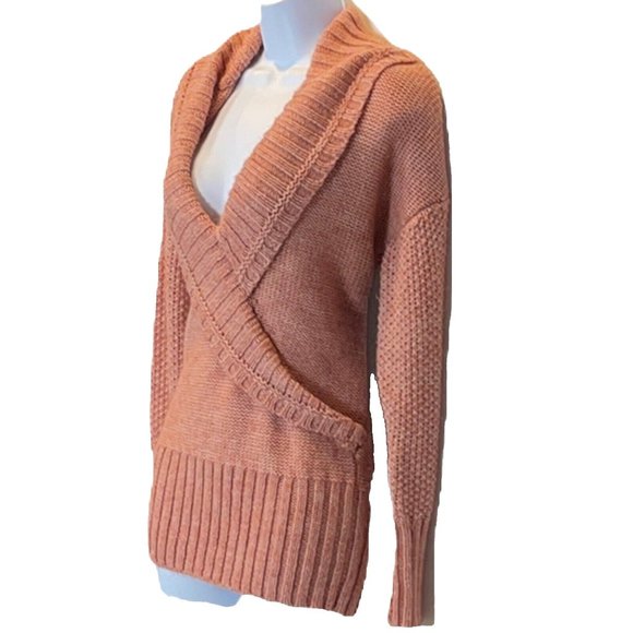 Ann Taylor Loft Alpaca-Wool Blend Salmon Low V-neck Knitted Sweater Large L - Picture 2 of 10